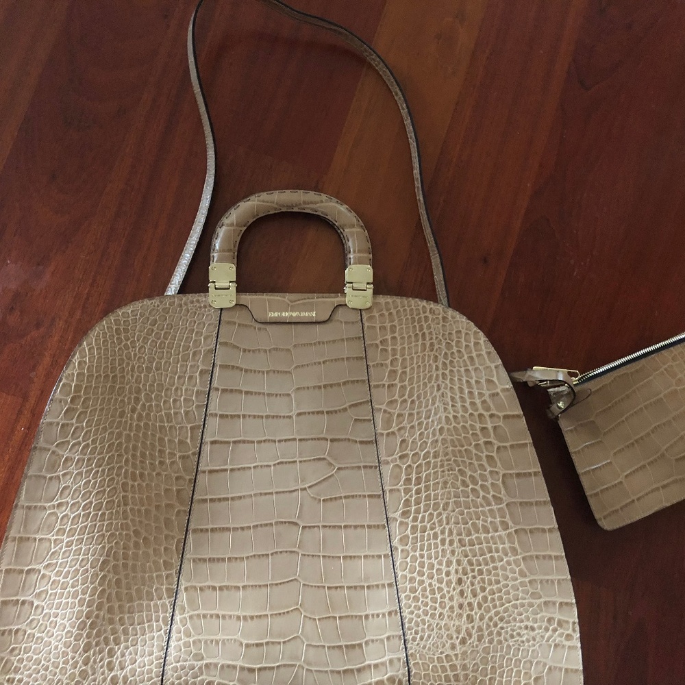 Emporio Armani Croc Embossed Womens' Leather Tote - Picture 3 of 4